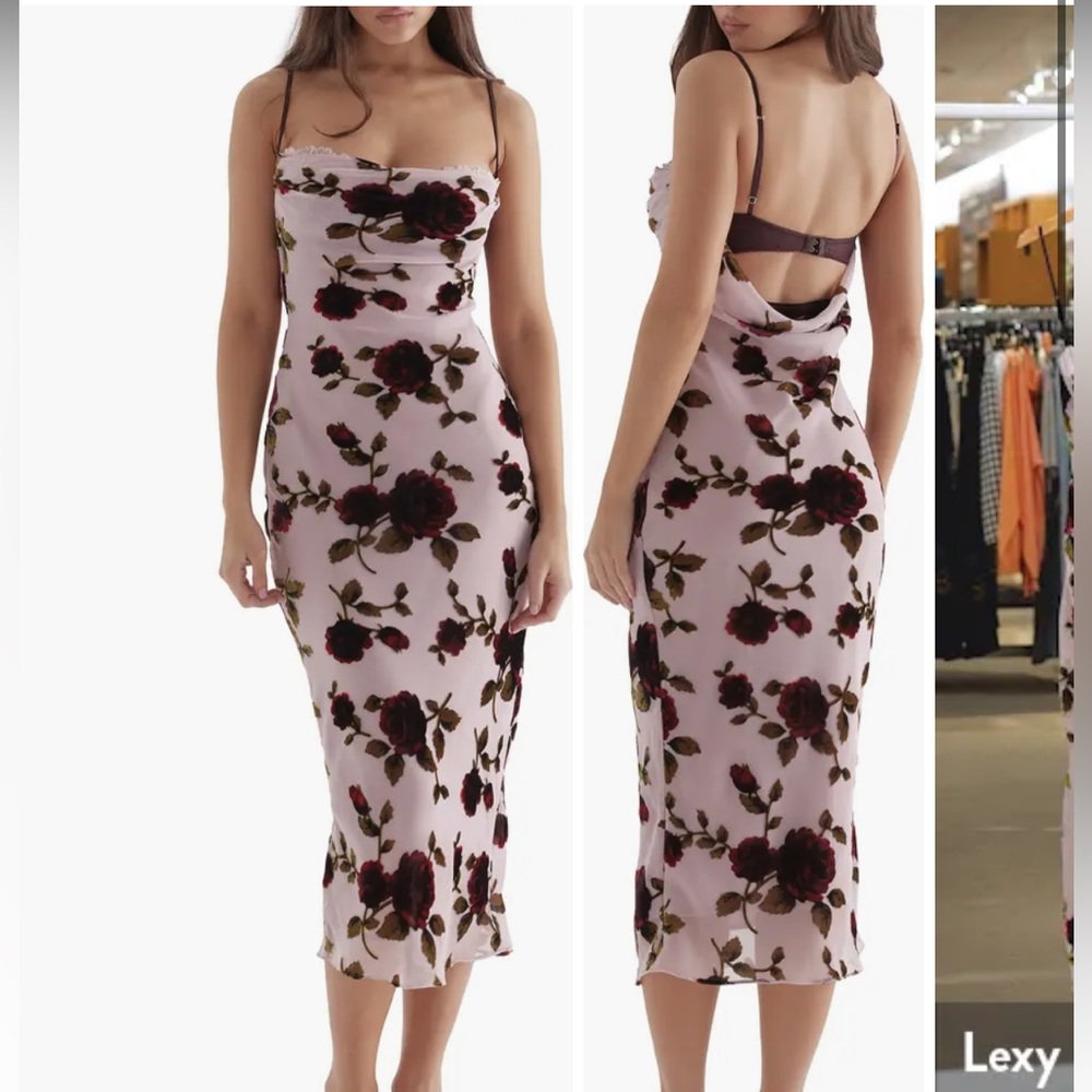 House of CB Azura Floral Devore Strapless Midi Dress